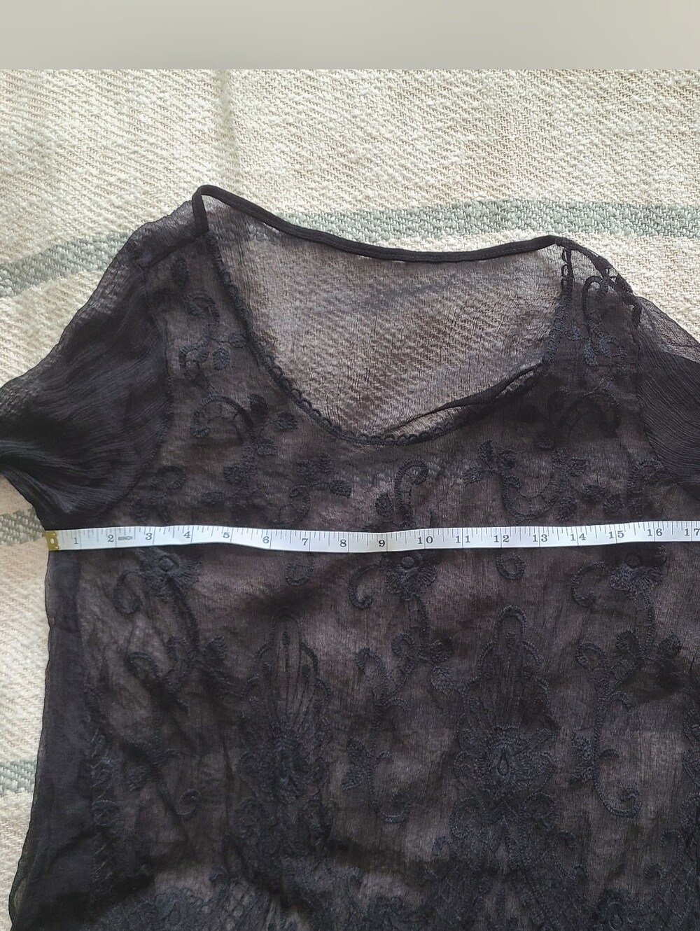 Black Sheer Embroidered Long-Sleeve Top - Picture 12 of 16